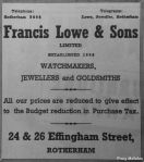 Francis Lowe &amp; Sons Limited (advert) - 1953
